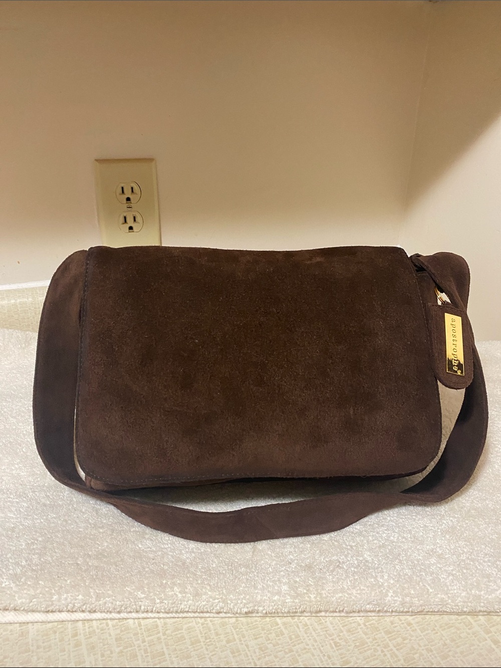 Apostrophe Dark Brown Suede Shoulder Bag